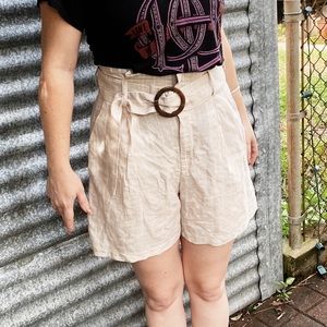 H&M Pinstripe Linen Paperbag Shorts with Belt